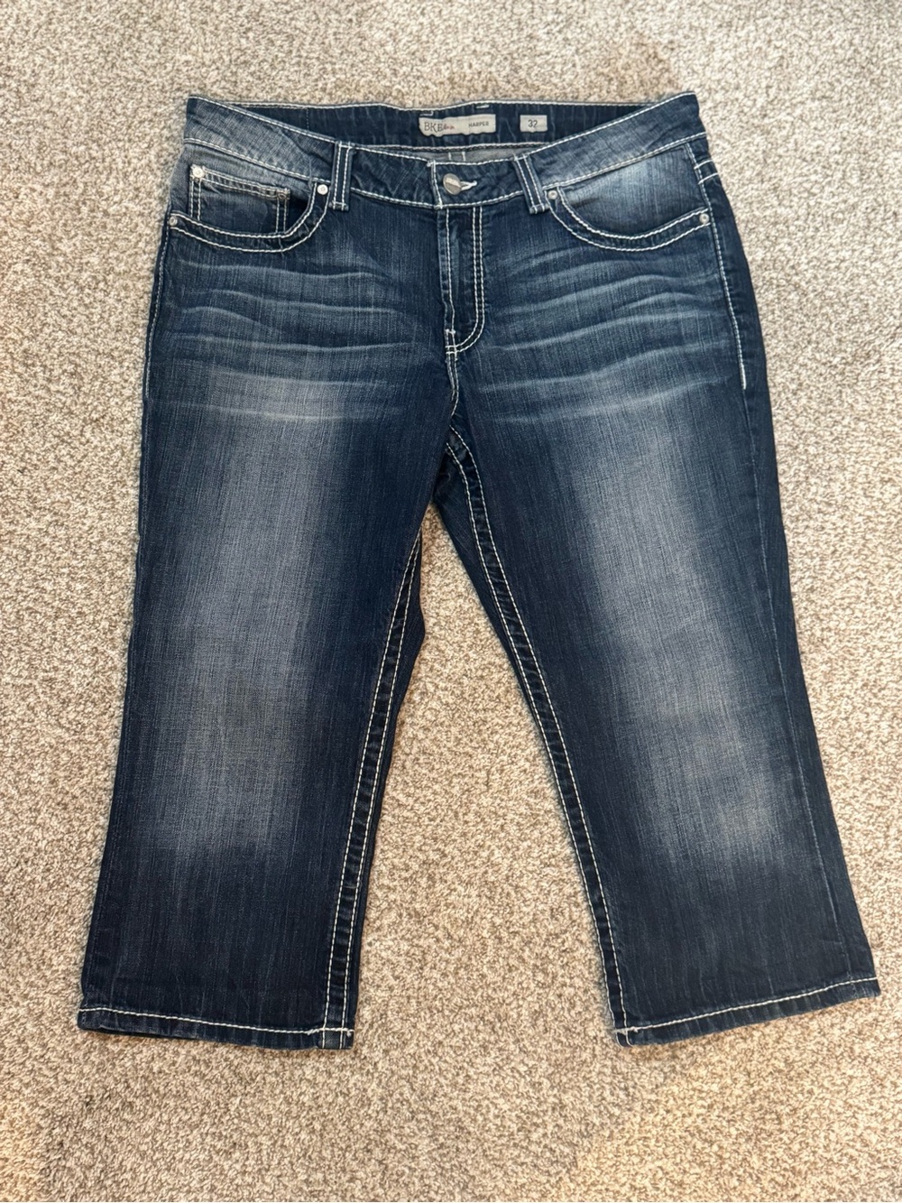BKE Women's Dark Blue Cropped Jeans - Contrast Stitch